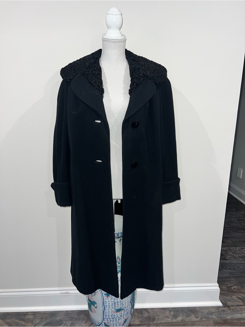 Vintage 1930s Black Wool Long Pea Coat